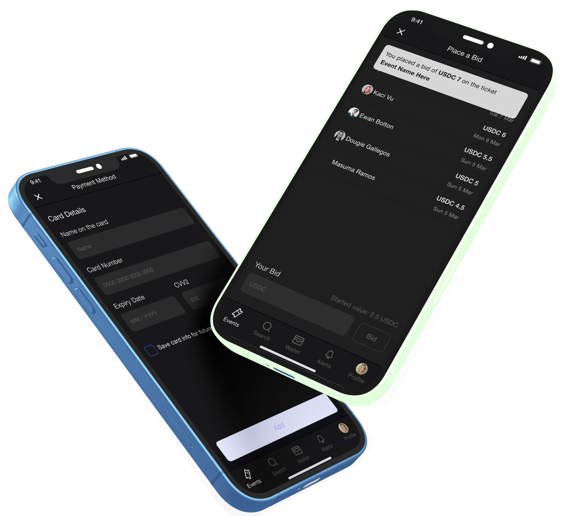 2 iphones displaying the user interface